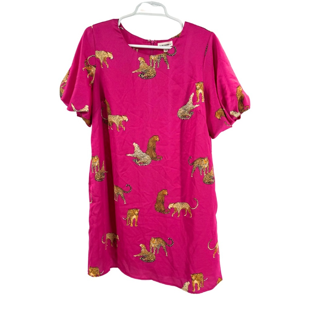 eesome Pink fuschia Mini Dress leopards cheetah Vibrant short balloon sleeve
